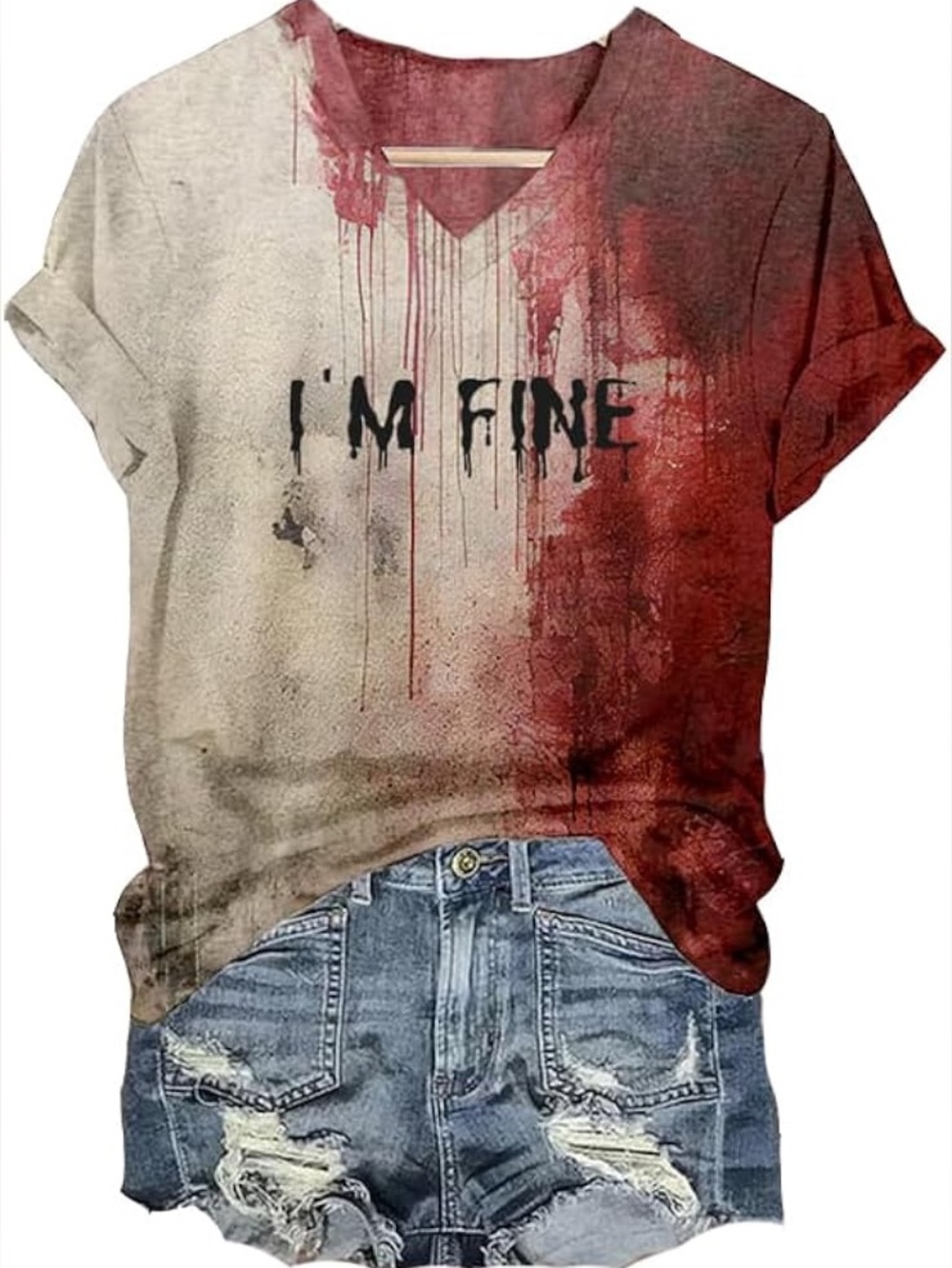 I'm Fine Bloody Halloween Graphic V-Neck Women's Tee